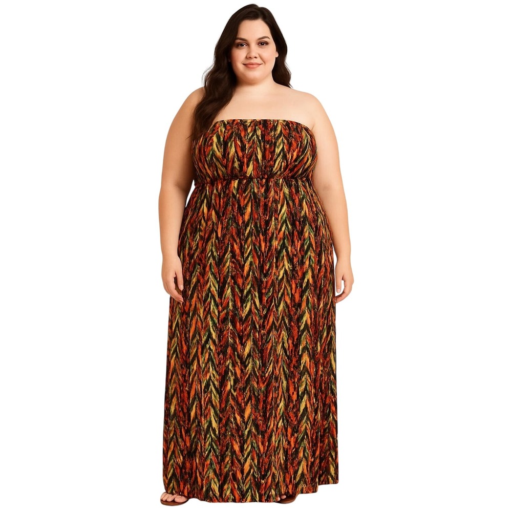 New Look 1X Strapless Maxi Dress Boho Print Stretch Tribal‎